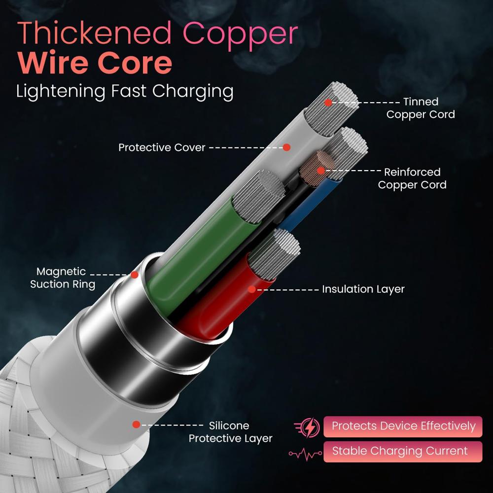 Portronics MagLink  CL 27W Type C to 8 Pin Magnetic Coiled Cable, Strong Nylon Braided, Aluminum Alloy Material, Fast Data Sync, Type C Fast Charging Compatible