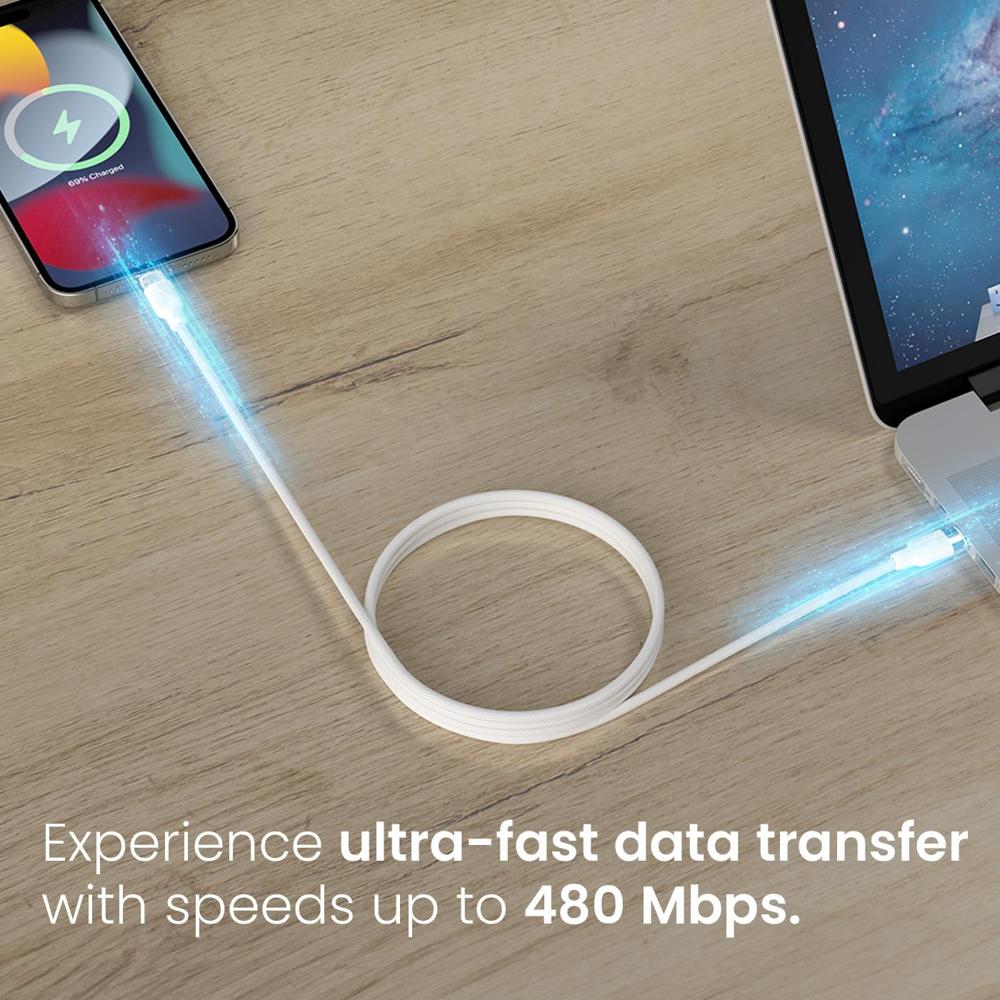 Portronics MagLink  CL 27W Type C to 8 Pin Magnetic Coiled Cable, Strong Nylon Braided, Aluminum Alloy Material, Fast Data Sync, Type C Fast Charging Compatible