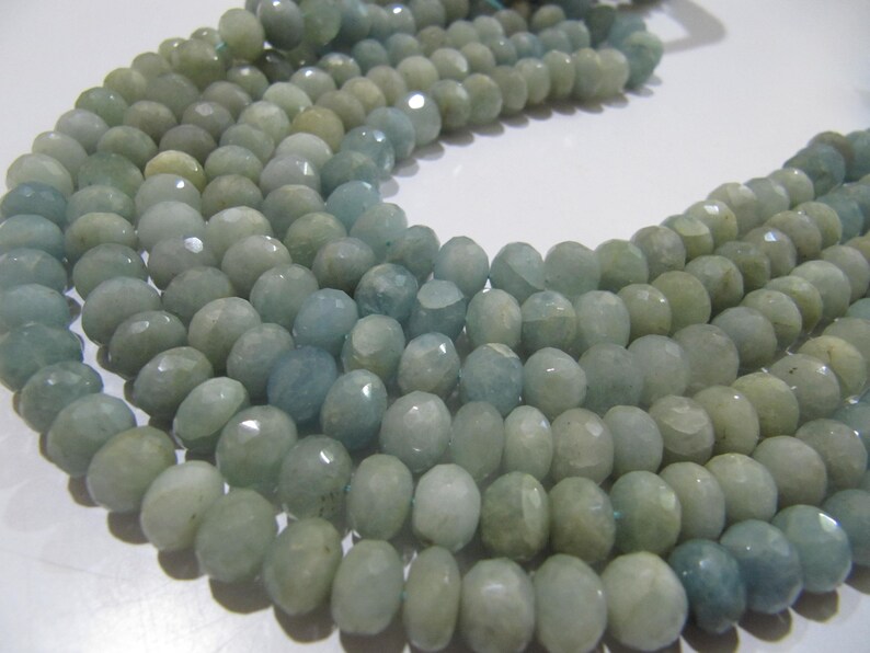 Natural Aquamarine Rondelle Faceted 8-9 mm Gemstone Beads Strand 8 inch long