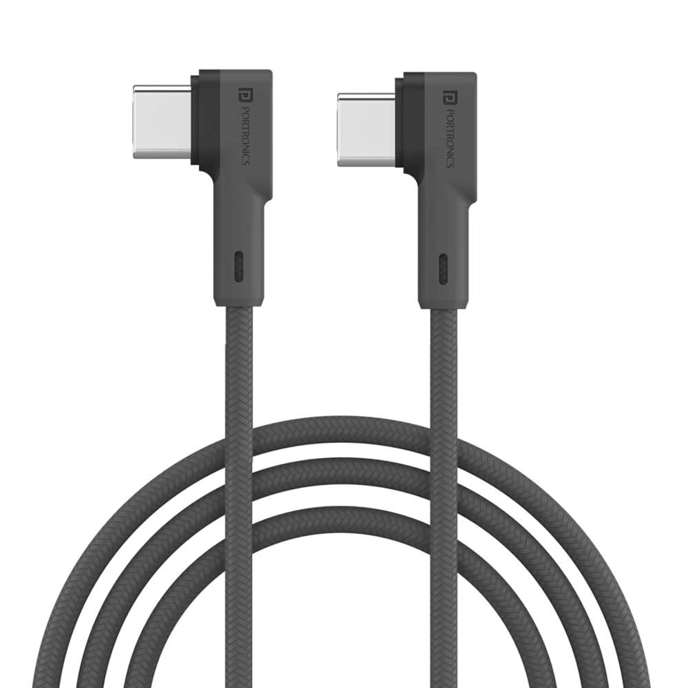 Portronics Konnect L 60W PD Type C to Type C Mobile Charging Cable, 1.2M, Fast Data Sync, Tangle Resistant, TPE+Nylon Braided