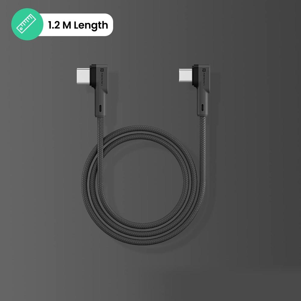 Portronics Konnect L 60W PD Type C to Type C Mobile Charging Cable, 1.2M, Fast Data Sync, Tangle Resistant, TPE+Nylon Braided