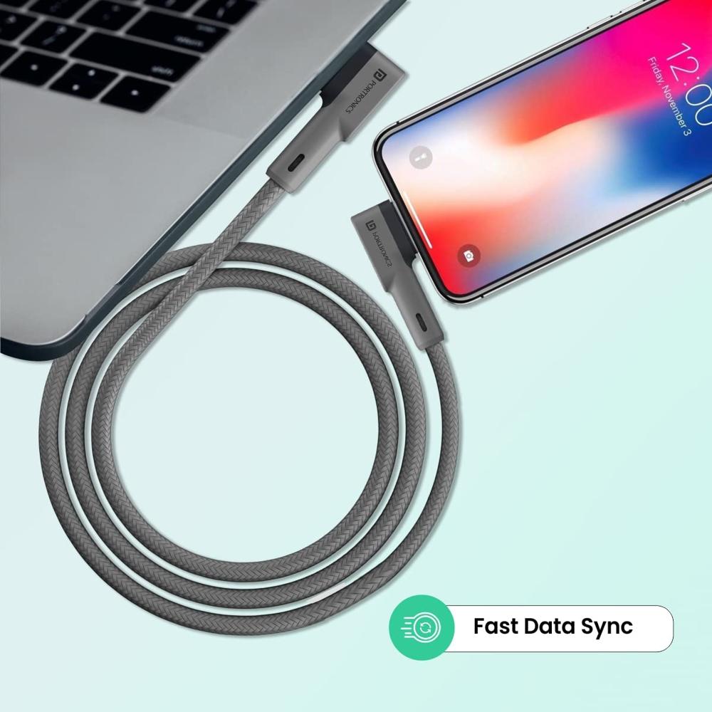 Portronics Konnect L 60W PD Type C to Type C Mobile Charging Cable, 1.2M, Fast Data Sync, Tangle Resistant, TPE+Nylon Braided
