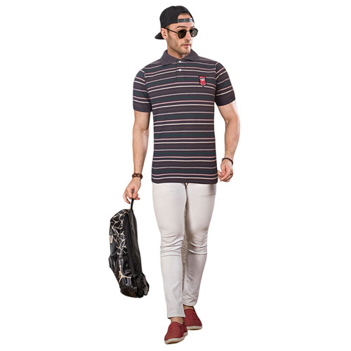 Mens Lycra Fine Cotton Fabric Collar T-Shirts