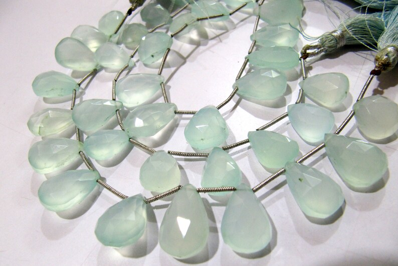 Aqua Chalcedony Briolettes 10x15mm to 12x16mm Size Pear Shape Beads Sold per stands of 8 to 9 inch