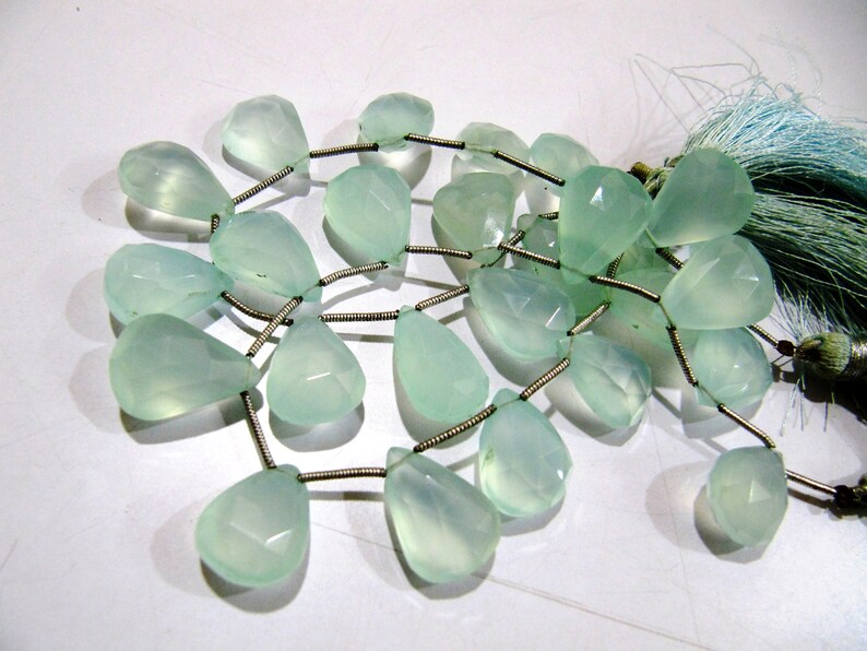 Aqua Chalcedony Briolettes 10x15mm to 12x16mm Size Pear Shape Beads Sold per stands of 8 to 9 inch