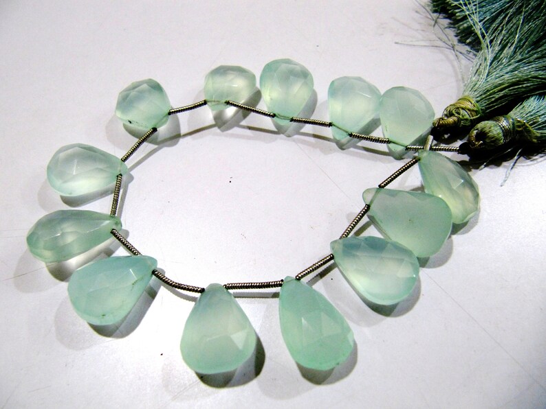 Aqua Chalcedony Briolettes 10x15mm to 12x16mm Size Pear Shape Beads Sold per stands of 8 to 9 inch