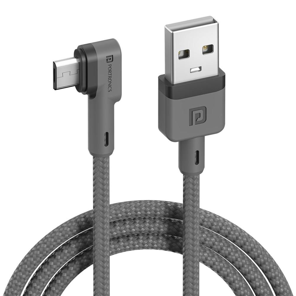 Portronics Konnect L 1.2Mtr, Fast Charging 3A Micro Usb Cable With Charge & Sync Function - Fabric Material: Nylon