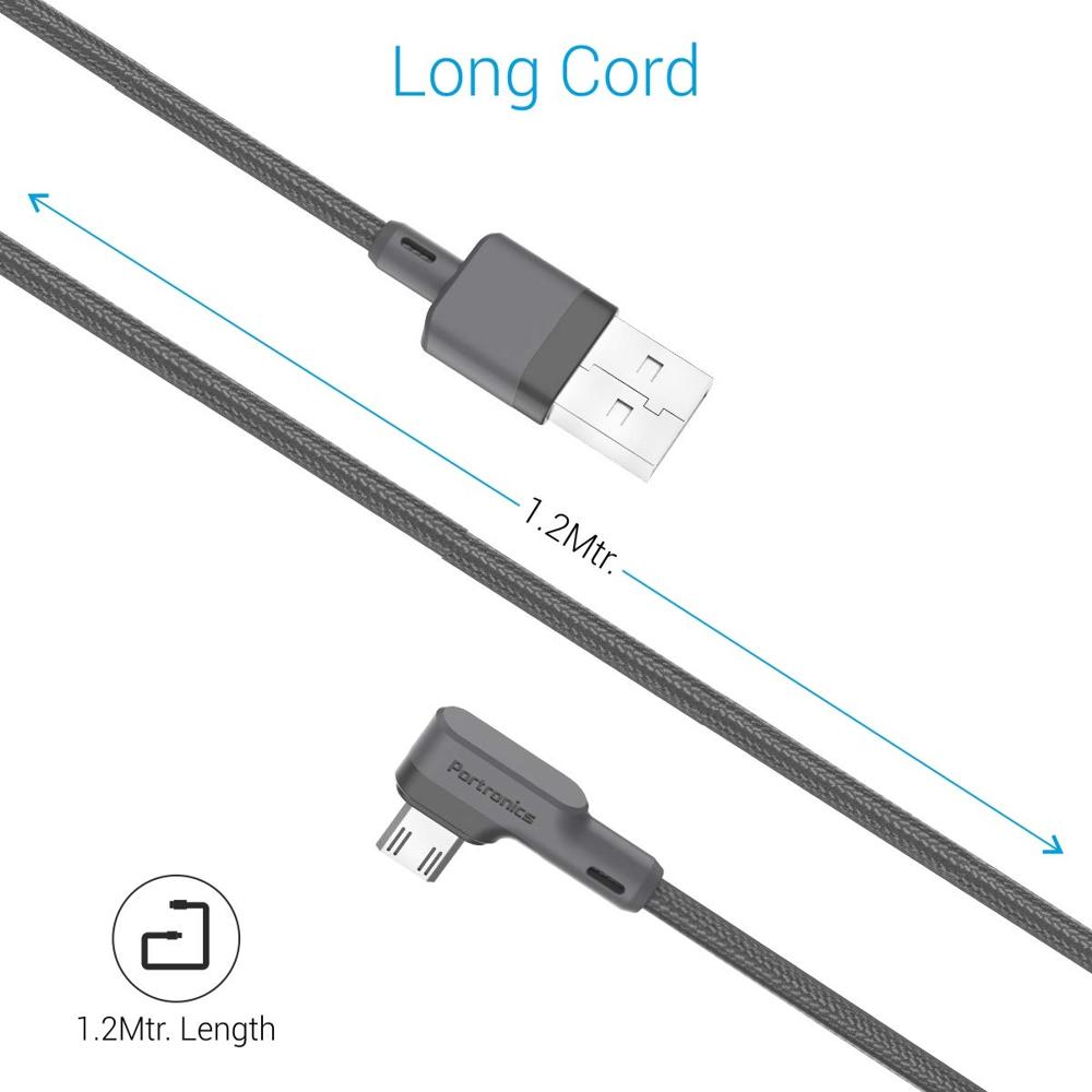Portronics Konnect L 1.2Mtr, Fast Charging 3A Micro USB Cable with Charge & Sync Function