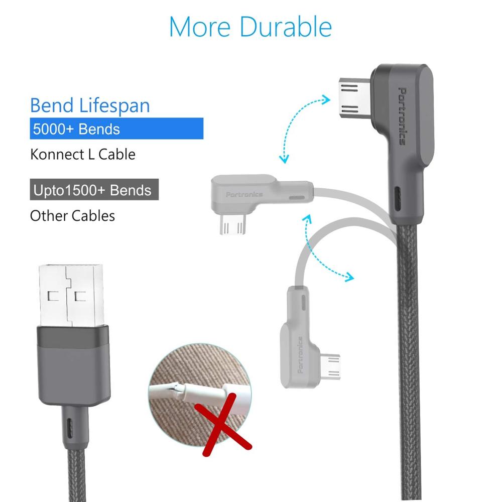 Portronics Konnect L 1.2Mtr, Fast Charging 3A Micro USB Cable with Charge & Sync Function