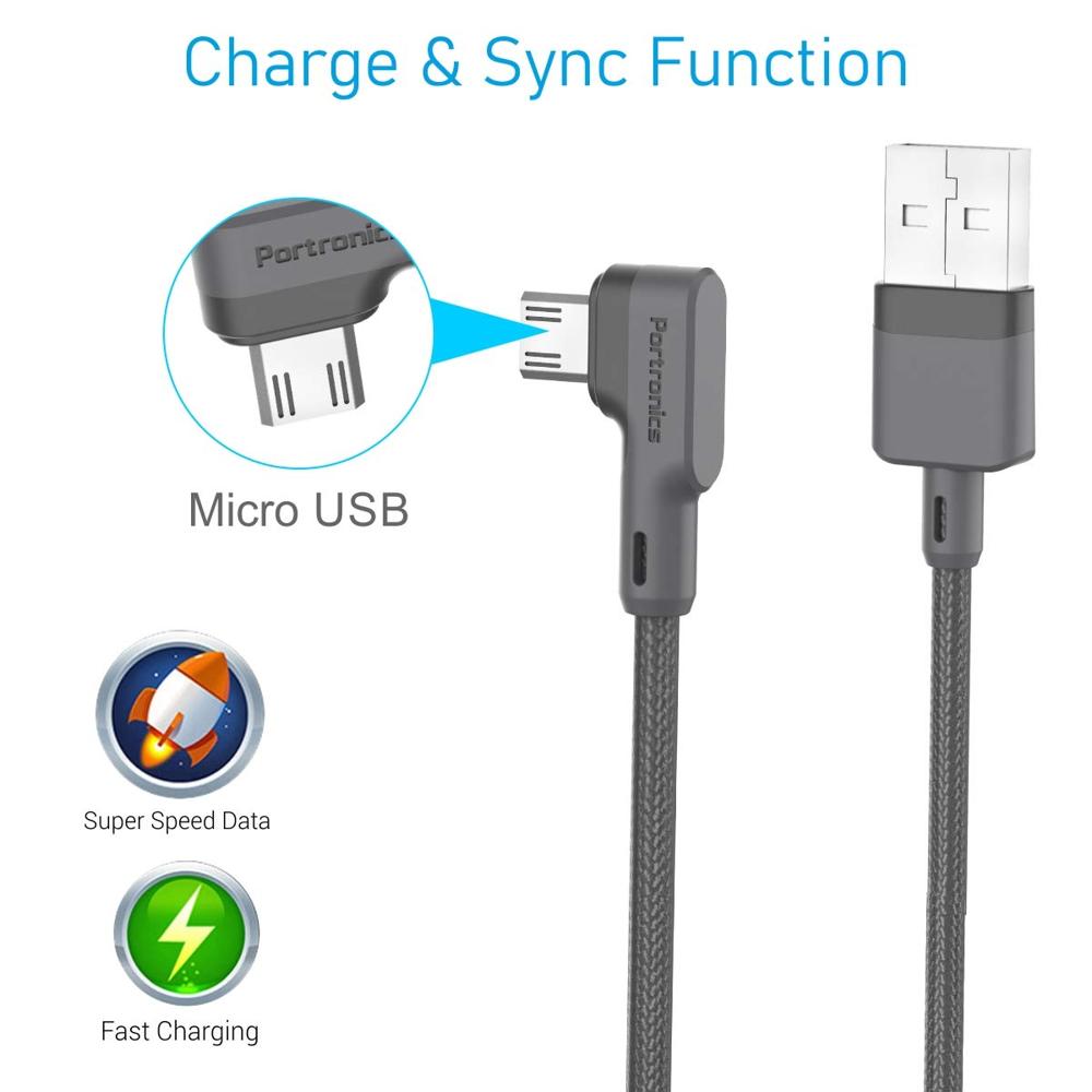 Portronics Konnect L 1.2Mtr, Fast Charging 3A Micro USB Cable with Charge & Sync Function