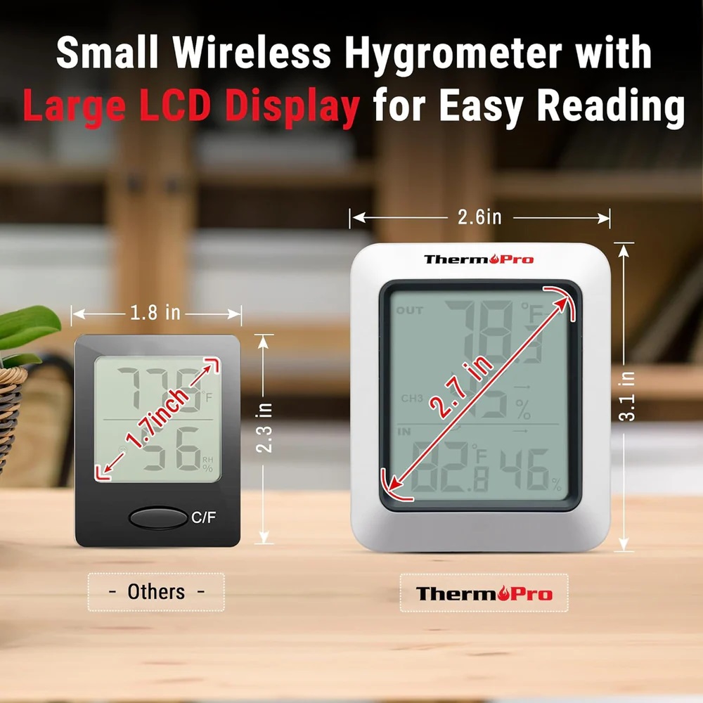 ThermoPro TP-60S Digital Hygrometer Indoor Outdoor Thermometer Humidity Monitor, TP-60S