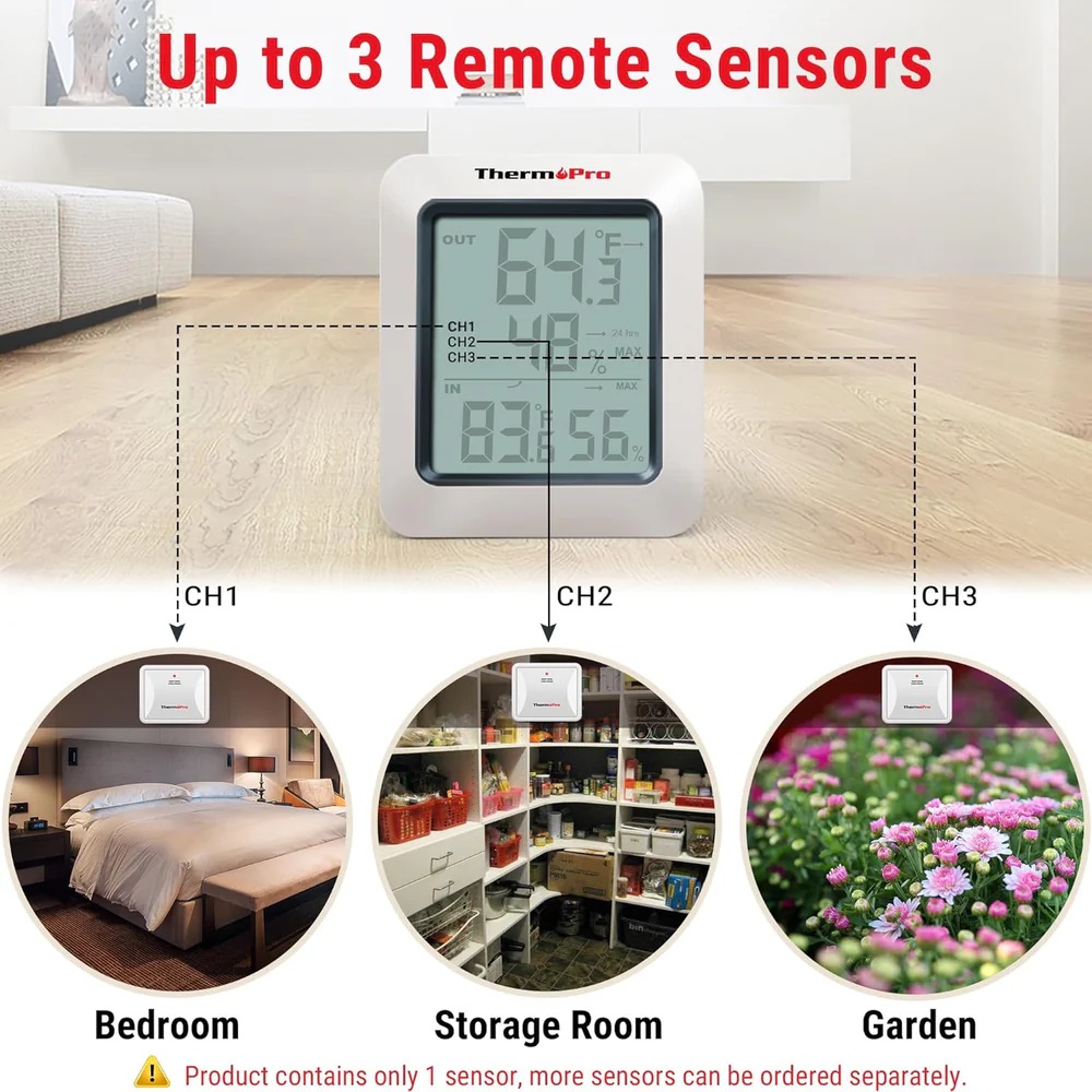 ThermoPro TP-60S Digital Hygrometer Indoor Outdoor Thermometer Humidity Monitor, TP-60S