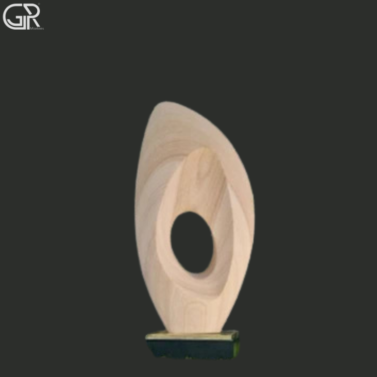 Abstract Stone Sculpture - Beige Sandstone, 3 To 4 Ft, Hand Carved | Tribal Theme, Smooth Curves, Weather Resistant, Freestanding Square Base