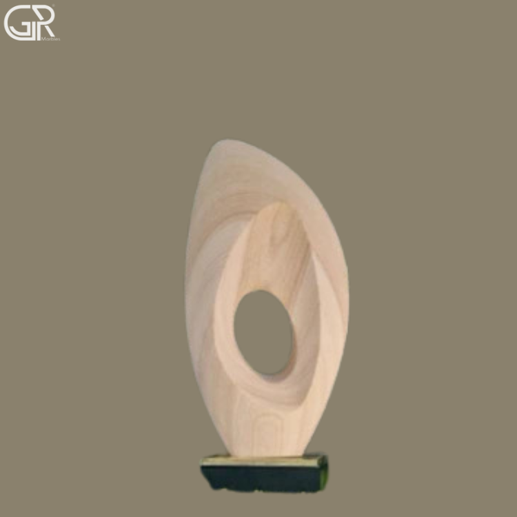 Abstract Stone Sculpture - Beige Sandstone, 3 To 4 Ft, Hand Carved | Tribal Theme, Smooth Curves, Weather Resistant, Freestanding Square Base