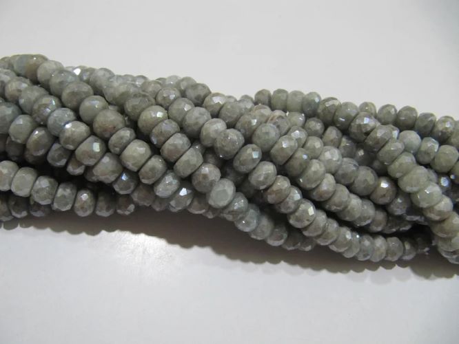 Natural Aquamarine Silver AB Mystic Coated Rondelle Faceted Beads 7-8mm Strand 8 inch long