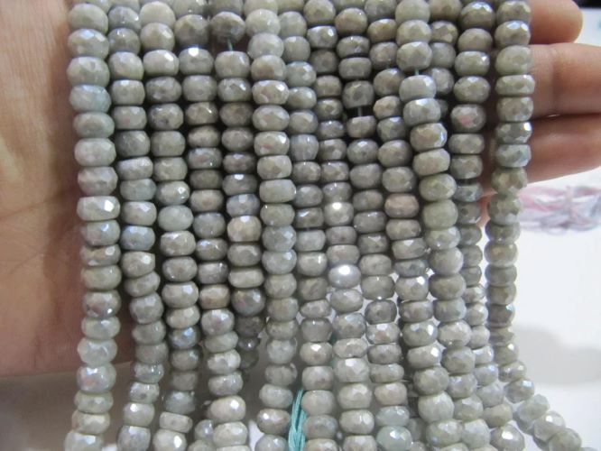 Natural Aquamarine Silver AB Mystic Coated Rondelle Faceted Beads 7-8mm Strand 8 inch long