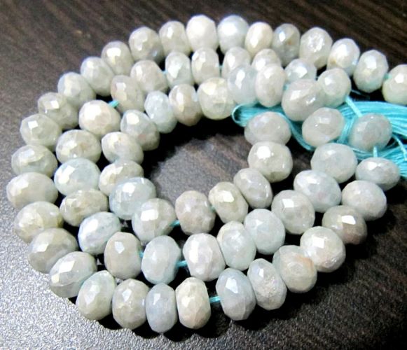 Natural Aquamarine AB Mystic Silver Coated 7-8mm size Beads Strand 14 inches long