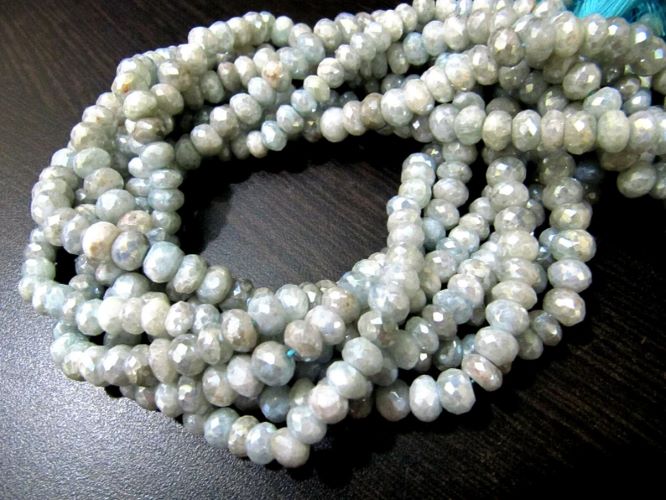 Natural Aquamarine AB Mystic Silver Coated 7-8mm size Beads Strand 14 inches long