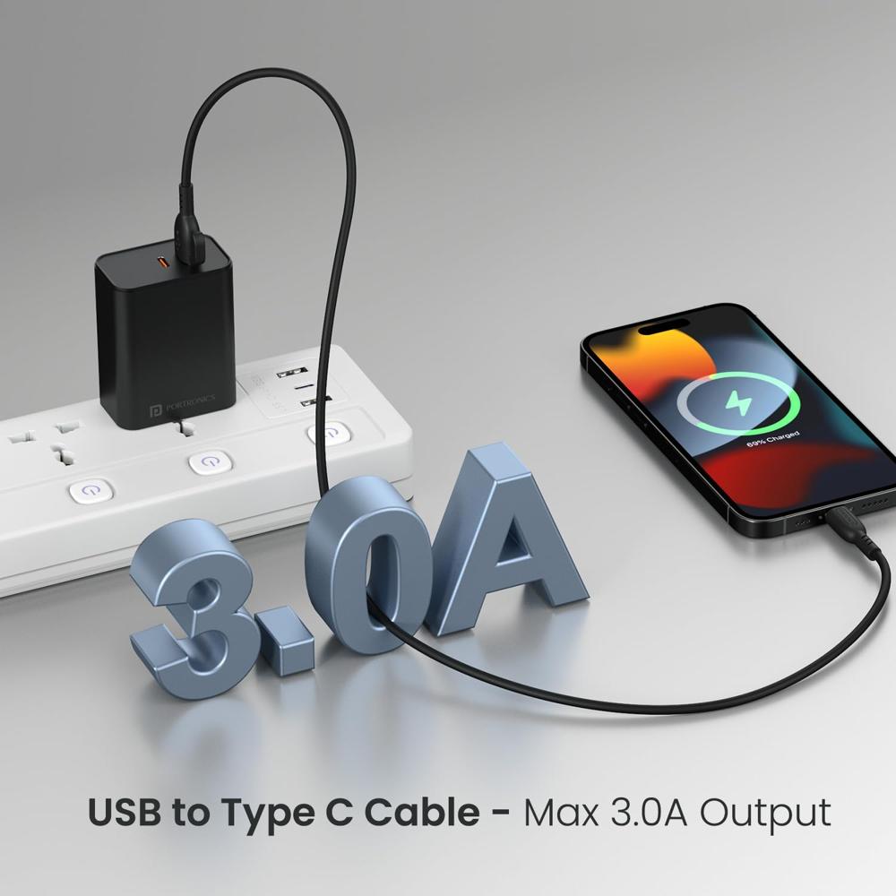 Portronics Konnect Core 3 USB-A to Type C Fast Charging Cable for Smartphones,Tablets, Speakers, Laptops & Other Type C Devices