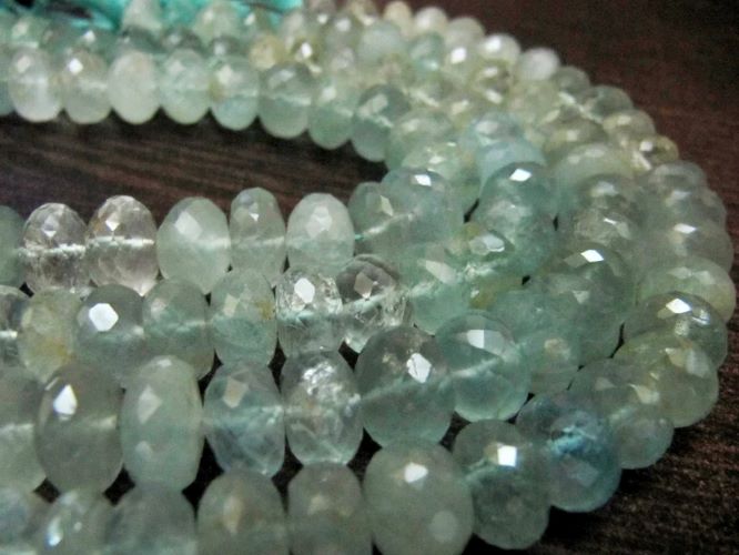 Faceted Aquamarine Rondelle Gemstone Beads - 9-11mm, 8 Inch Strand