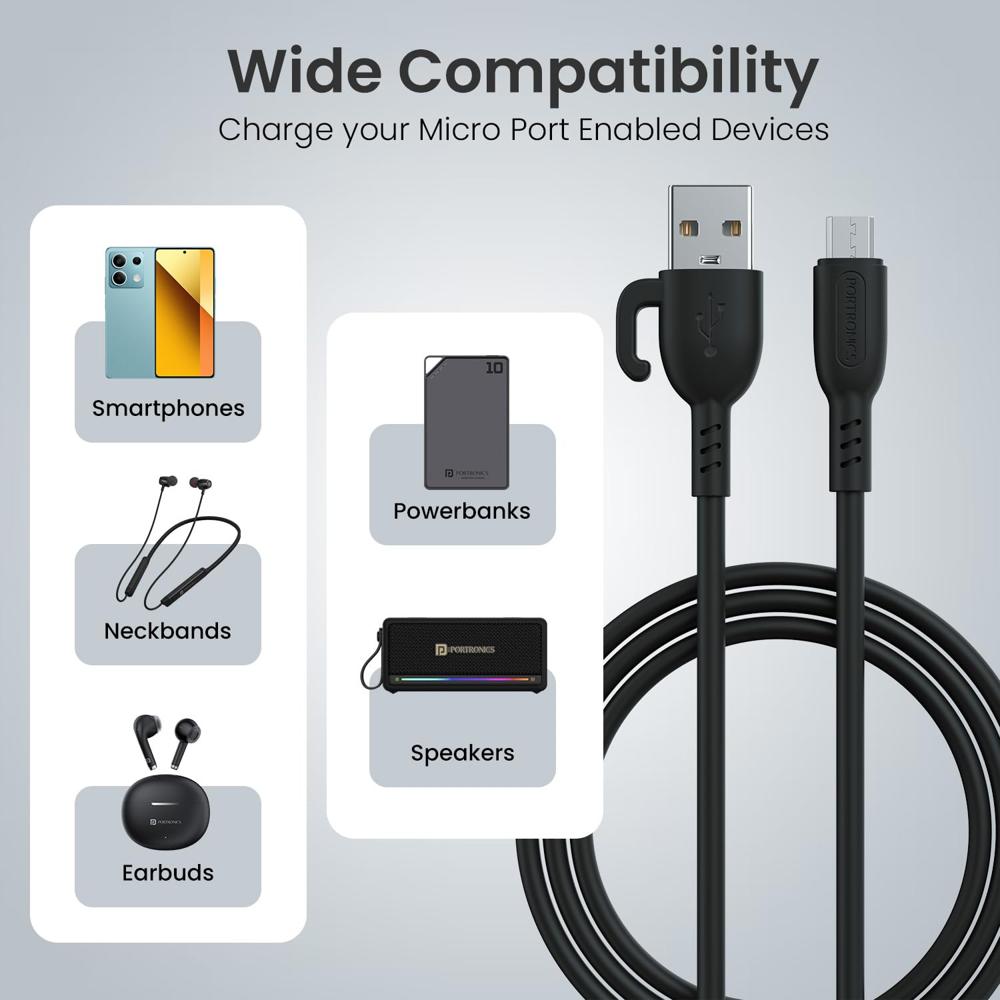 Portronics Konnect Core 3 USB-A to Micro Fast Charging Cable for Smartphones,Tablets, Speakers, Laptops & Other Micro USB