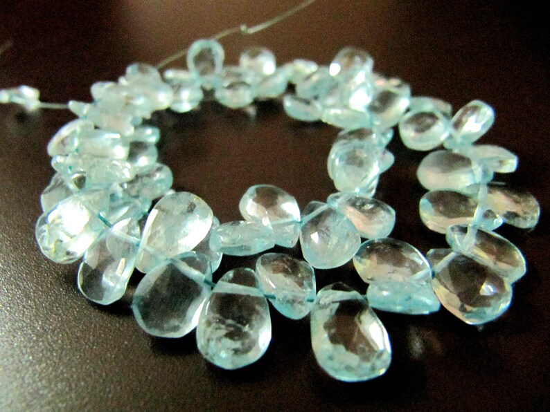 Natural Aquamarine Pear Shape Briolette Faceted 6X9mm Approx Gemstone Beads Strand 8inches long