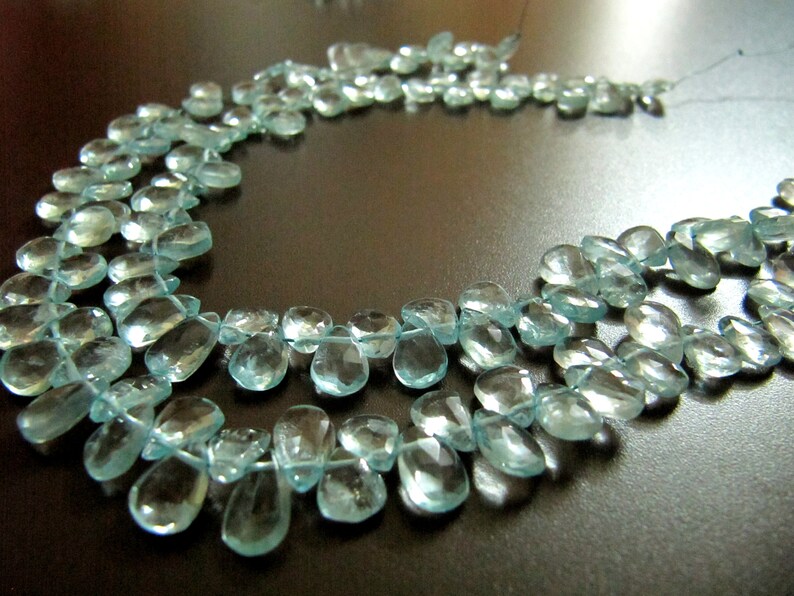 Natural Aquamarine Pear Shape Briolette Faceted 6X9mm Approx Gemstone Beads Strand 8inches long
