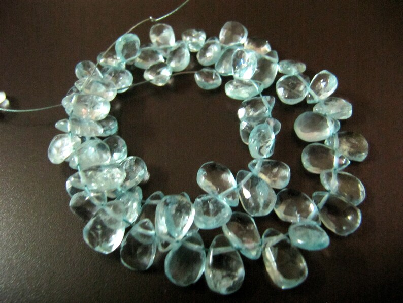 Natural Aquamarine Pear Shape Briolette Faceted 6X9mm Approx Gemstone Beads Strand 8inches long