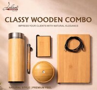 Five In One Wooden Combo Set - Eco-friendly Wood & Stainless Steel, A5 Organizer, Leak-proof Bottle | Multi-functional Corporate Gift