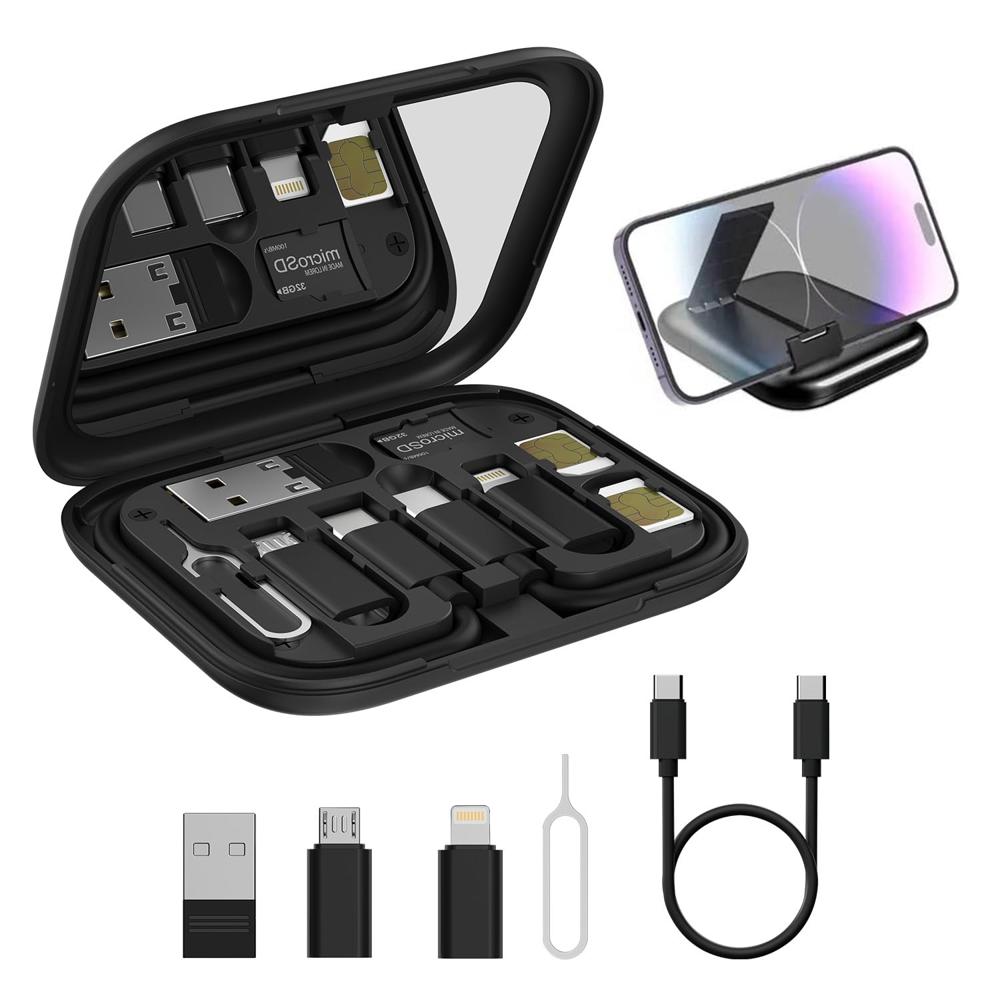 Portronics Snapcase 60w Multifunctional Fast Charging Data Cable Kit, Conversion Set Usb A & Type C To Male - Color: Black