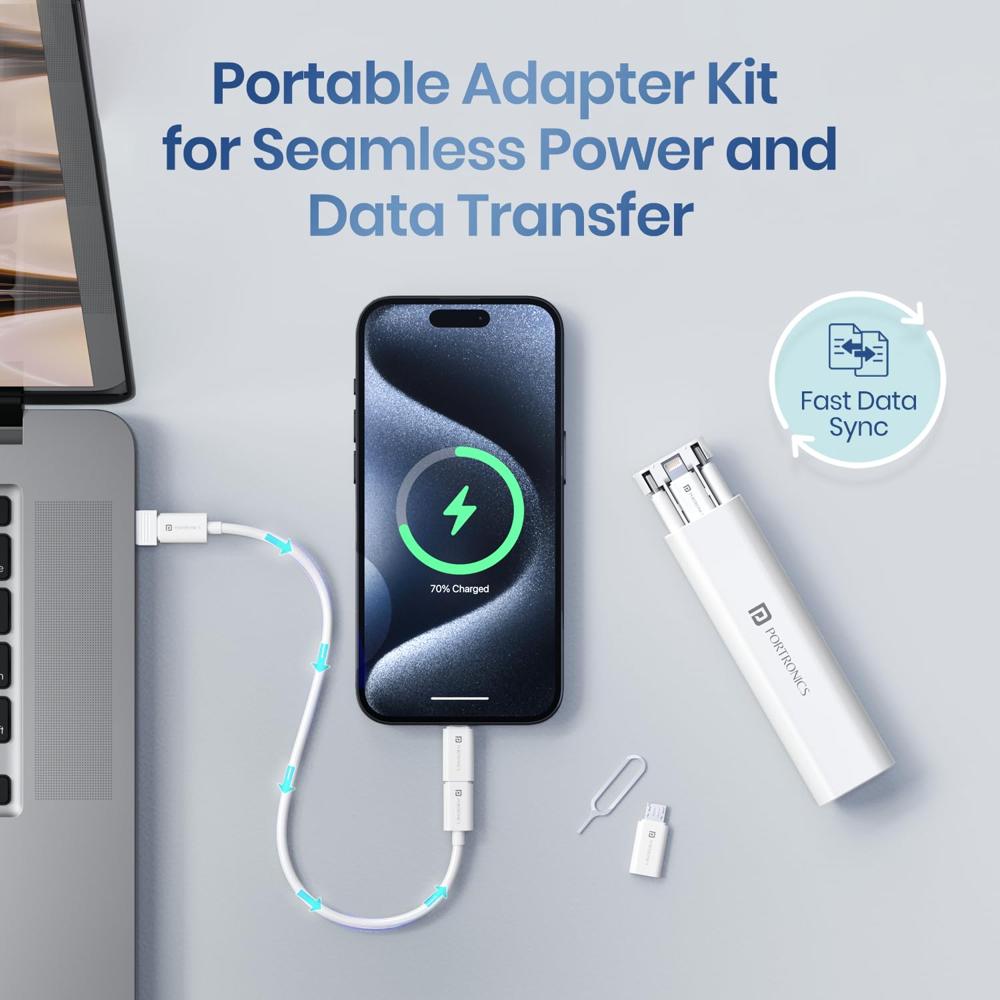 Portronics Snapcase 3 60W Multifunctional Fast Charging Data Cable Kit, Conversion Set USB A & Type C to Male