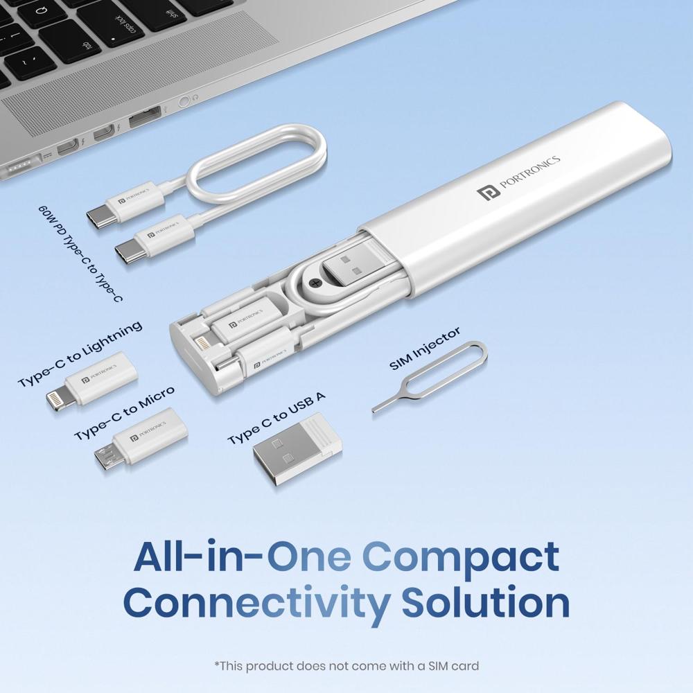 Portronics Snapcase 3 60W Multifunctional Fast Charging Data Cable Kit, Conversion Set USB A & Type C to Male