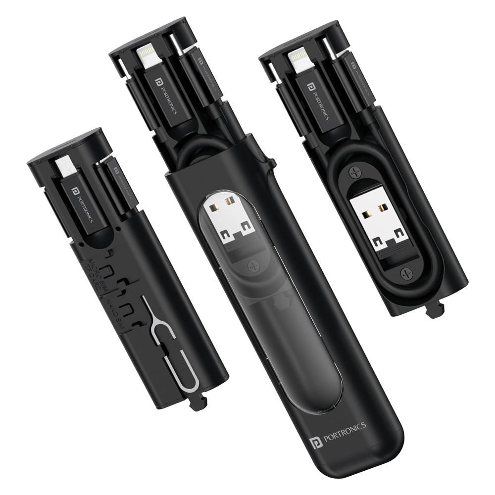 Portronics Snapcase 4 60W Multifunctional Fast Charging Data Cable Transparent Kit, Conversion Set USB A & Type C to Male