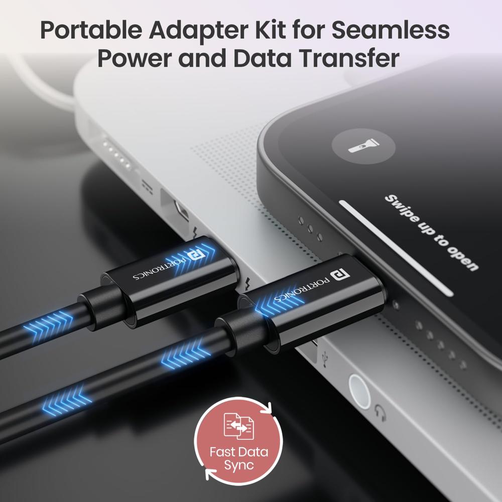 Portronics Snapcase 4 60W Multifunctional Fast Charging Data Cable Transparent Kit, Conversion Set USB A & Type C to Male