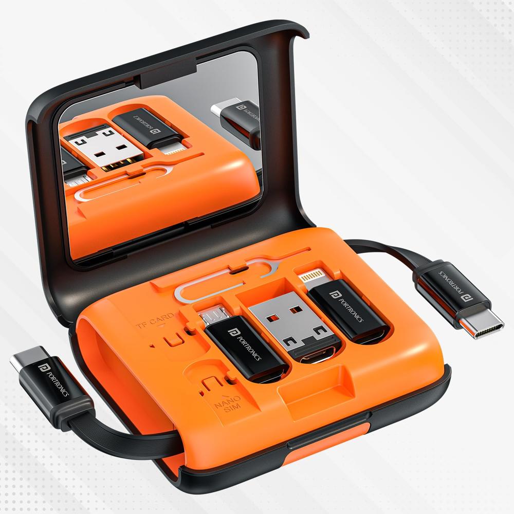 Portronics Snapcase 5 60W Multifunctional Fast Charging Data Cable Kit With Retractable Cable