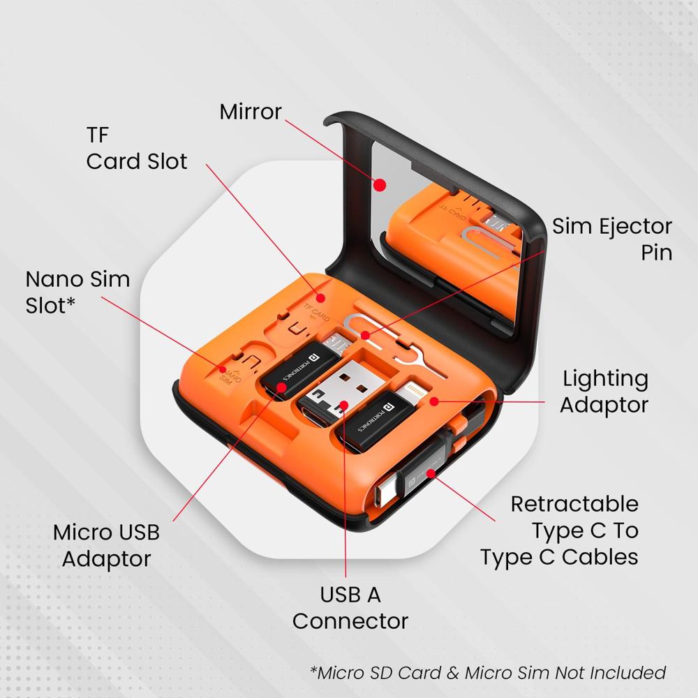 Portronics Snapcase 5 60W Multifunctional Fast Charging Data Cable Kit With Retractable Cable
