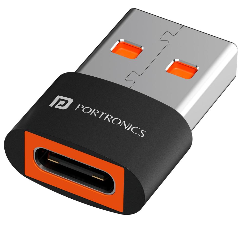 Portronics Bridge X Usb 3.0 Type C Female To Usb Male Otg Adapter, 5gbps High Speed Data Transfer, Fast Charging, - Color: Black