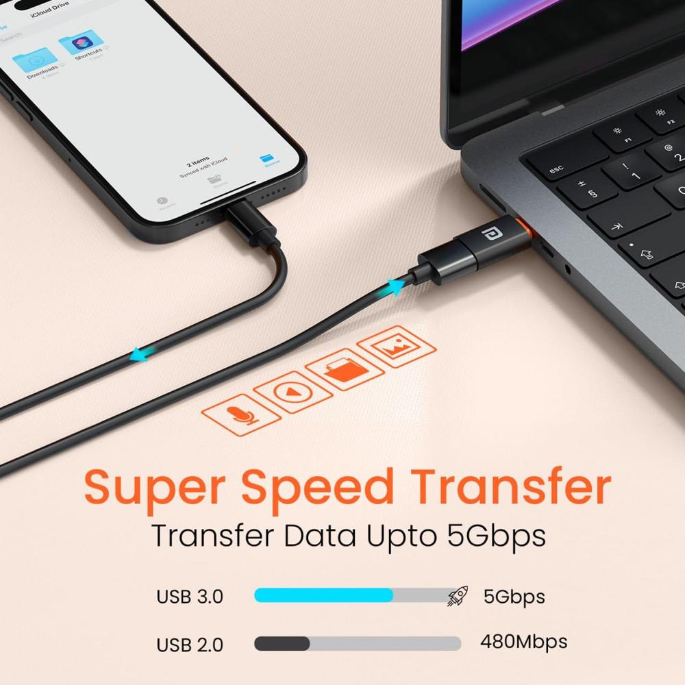 Portronics Bridge X Usb 3.0 Type C Female To Usb Male Otg Adapter, 5gbps High Speed Data Transfer, Fast Charging, - Color: Black
