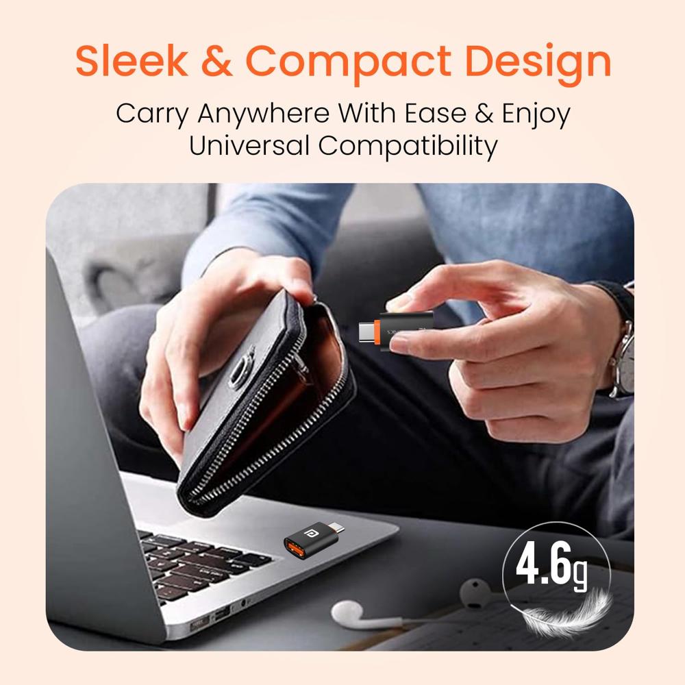 Portronics Bridge Y USB 3.0 to Type C OTG Adaptor, 10Gbps High Speed Data Transfer, Thunderbolt to USB Adapter, Compatible for