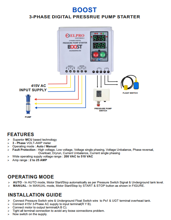 Boost : 3 Phase Digital Pressure Pump Starter - Color: Blue & White