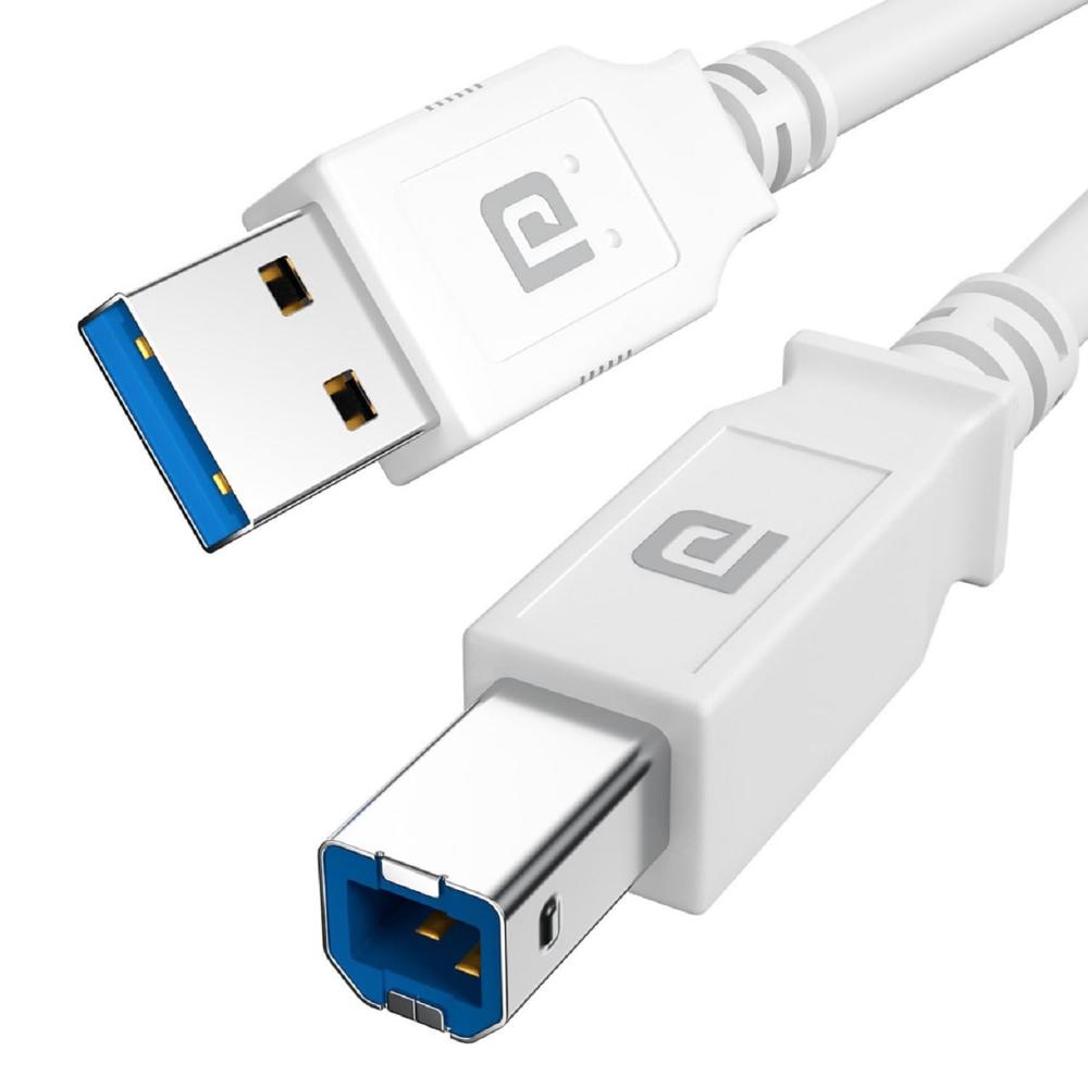 Portronics Printlink 1.5 Printer Cable With Usb Type-a To Usb Type-b Male Connectors, 1.5 Meters / 5 Ft Long, High-speed - Color: White
