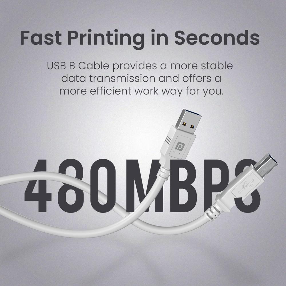 Portronics PrintLink 1.5 Printer Cable with USB Type-A to USB Type-B Male Connectors, 1.5 Meters / 5 Ft Long, High-Speed