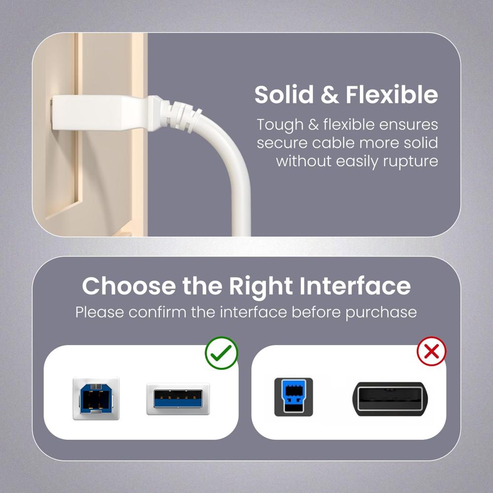Portronics PrintLink 3 Printer Cable with USB Type-A to USB Type-B Male Connectors, 3 Meters / 10 Ft Long, High-Speed Transfer
