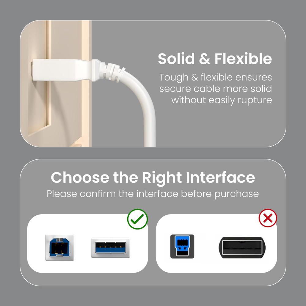 Portronics PrintLink 5 Printer Cable with USB Type-A to USB Type-B Male Connectors, 5 Meters / 16.5 Ft Long, High-Speed