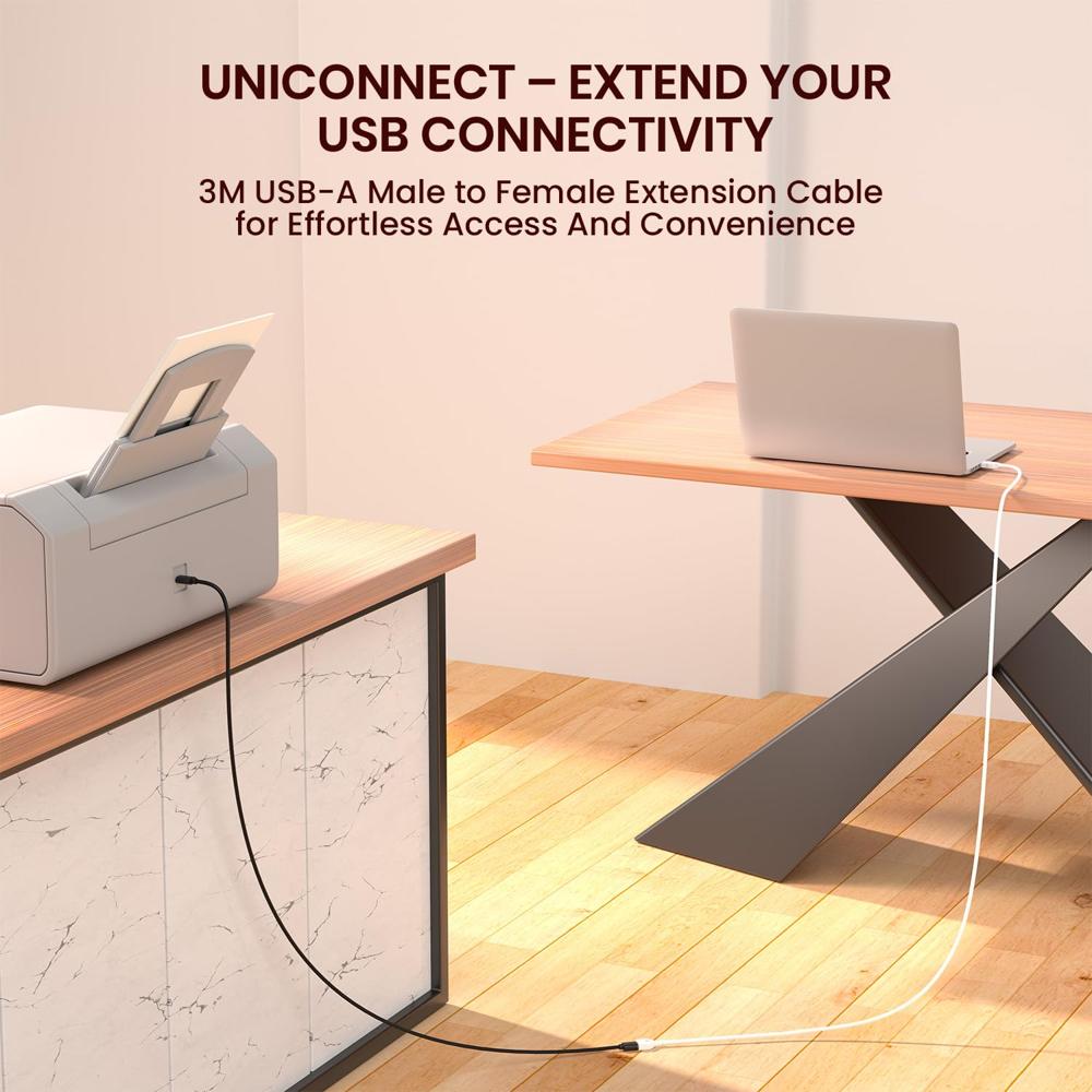 Portronics Uniconnect, 3M USB Extension Cable, Durable USB Type-A Male to Female Cable, PVC Build, Data Transfer & Charging,