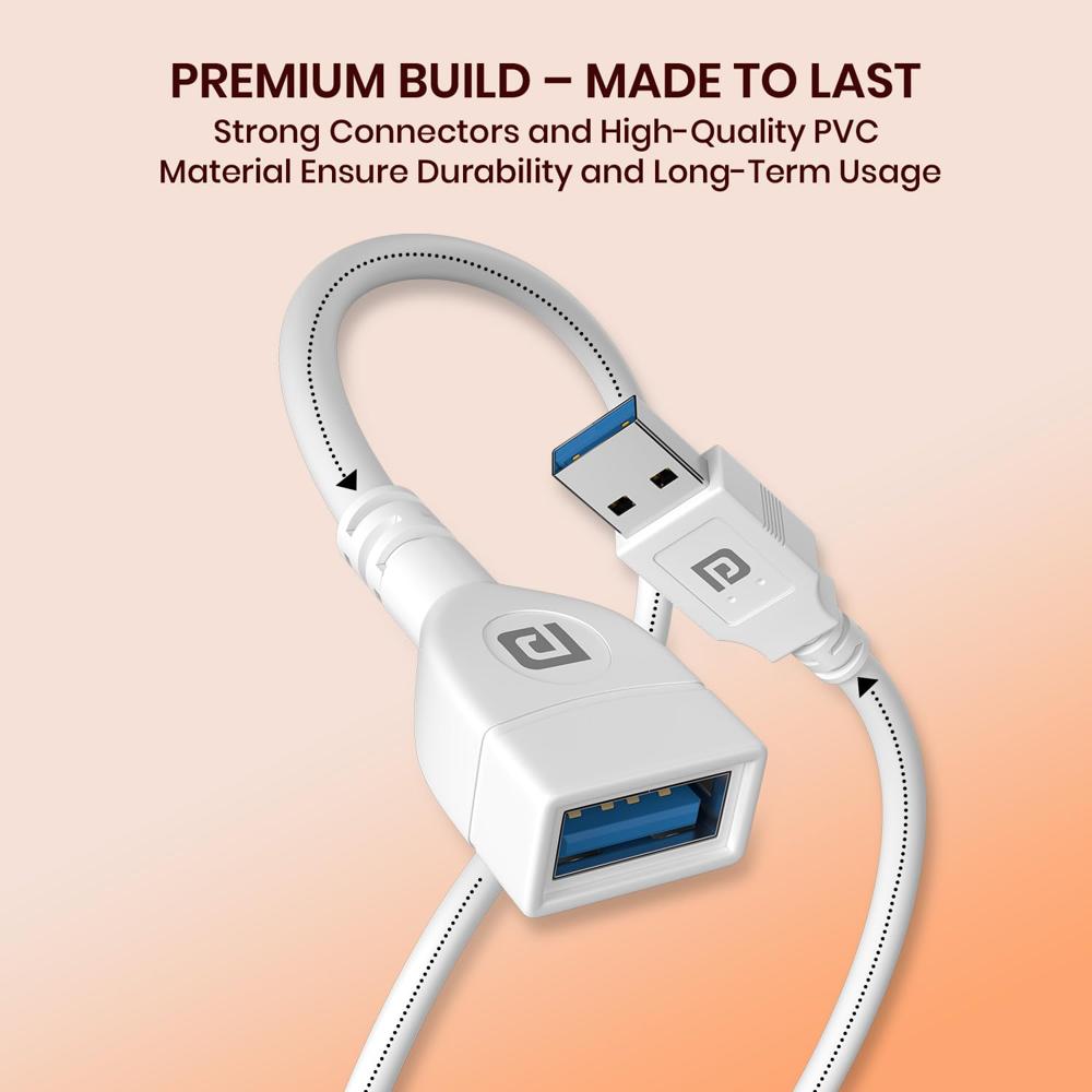 Portronics Uniconnect, 3M USB Extension Cable, Durable USB Type-A Male to Female Cable, PVC Build, Data Transfer & Charging,