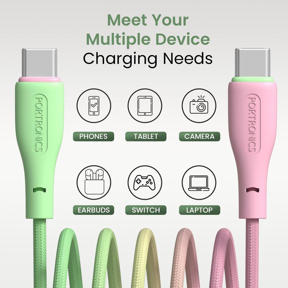Portronics Hue x 60W Dual Tone Colour Type C Fast Charging Cable for Smartphones, Tablets,iPads, Laptops & Other Type C Devices,