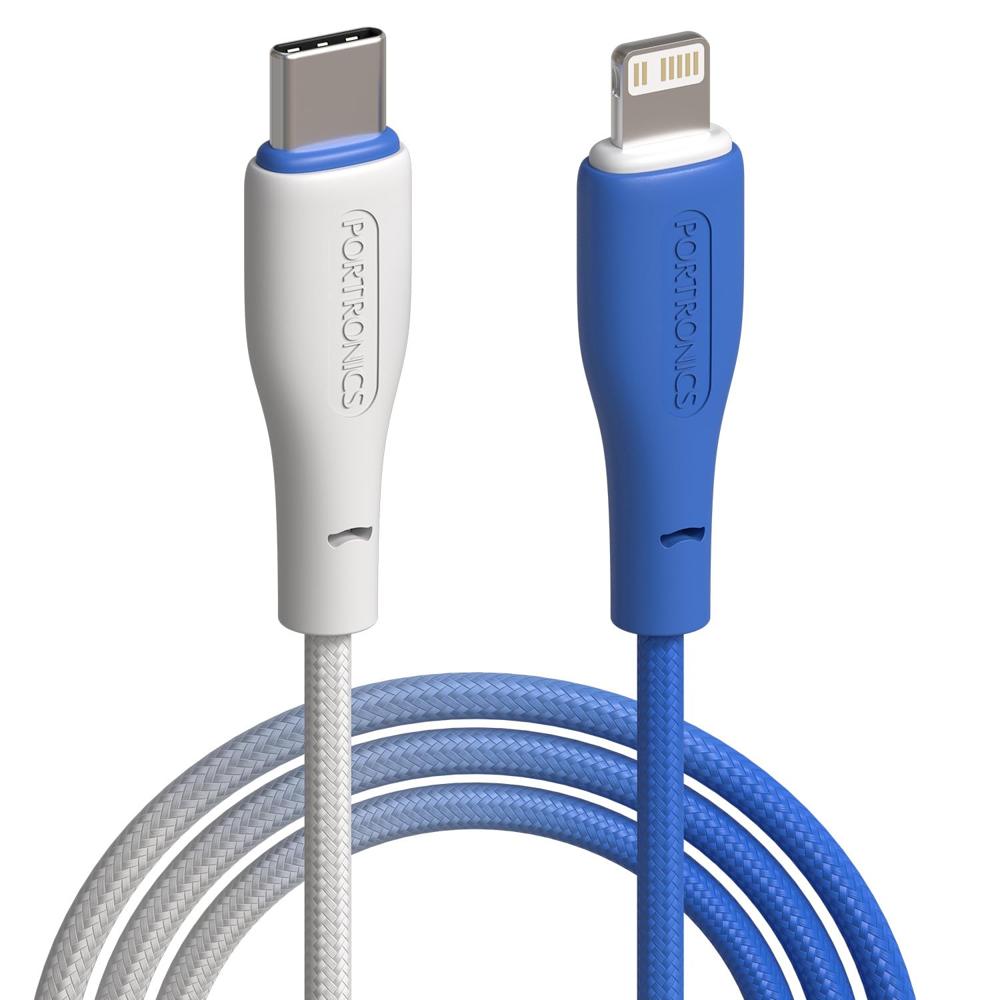 Portronics Hue X 20W Dual Tone Colour Type C to 8 Pin Fast Charging Cable for iPhones,iPads, Laptops & Other 8 Pin Devices, 480Mbps Data Sync, Premium Braided Cable