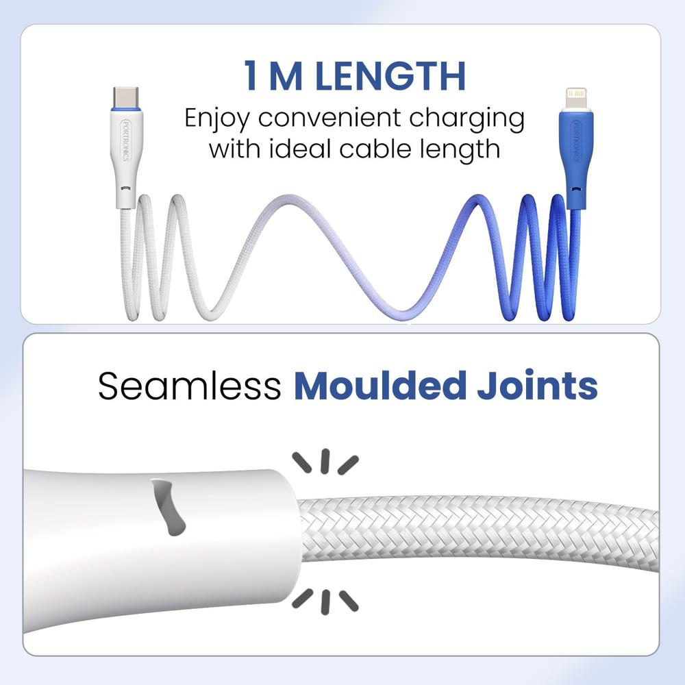 Portronics Hue X 20W Dual Tone Colour Type C to 8 Pin Fast Charging Cable for iPhones,iPads, Laptops & Other 8 Pin Devices, 480Mbps Data Sync, Premium Braided Cable