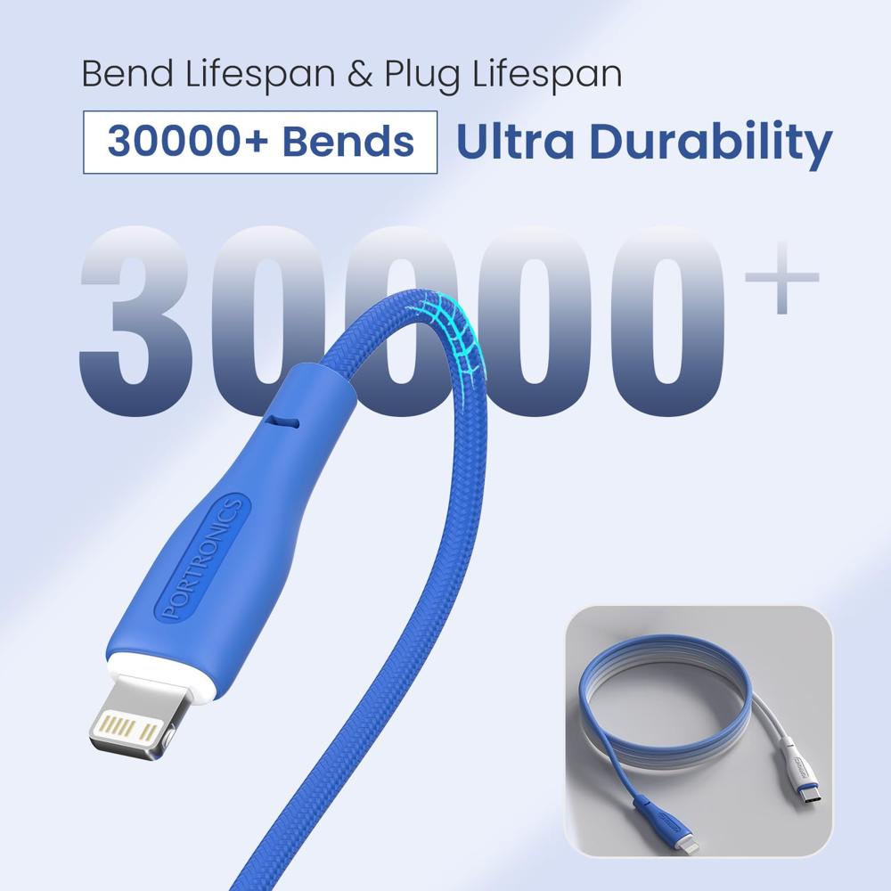 Portronics Hue X 20W Dual Tone Colour Type C to 8 Pin Fast Charging Cable for iPhones,iPads, Laptops & Other 8 Pin Devices, 480Mbps Data Sync, Premium Braided Cable